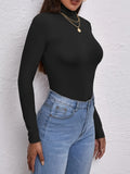 kkboxly  Solid Slim Turtleneck Bottoming Top, Long Sleeve Casual Every Day Top For Fall & Winter, Women's Clothing