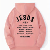 kkboxly  Men's Jesus Is My Everything Print Hoodie With Assorted Colors, Casual Slightly Stretch Drawstring Long Sleeves Hooded Sweatshirt, Men's Clothing