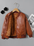 kkboxly  kkboxly  Boys Fleece Zipper Artificial Leather Jacket
