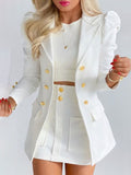 kkboxly  Blazers Two-piece Set, Casual Fashion Solid Loose Long Sleeve Blazers & Mini Skirt, Women's Clothing