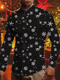 kkboxly  Trendy Snowflake Full Print Men's Basic Long Sleeve Button Up Shirt For Spring Fall, Christmas Gift