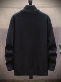 Men's Full Zip Up Casual Stand Collar Cardigan, Regular Fit Knitted Sweater Jacket Coat With Pockets For Winter Fall