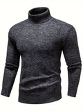 kkboxly  Turtle Neck Knitted Solid Sweater, Men's Casual Warm Slightly Stretch Pullover Sweater For Fall Winter