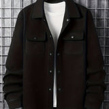 kkboxly  kkboxly  Plus Size Men's Solid Jacket With Pockets, Spring/autumn Button Up Jacket For Males, Men's Clothing