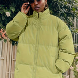 kkboxly  Men's Casual Thickened Thermal Zipper Cotton Jacket, Long Sleeve Stand Collar Windproof Padded Outwear For Winter