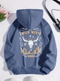kkboxly  Wild West Graphic Causal Sports Pullover Sweatshirt, Drawstring Sports Hoodie, Women's Tops