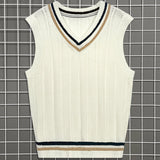 kkboxly  Elegant Slightly Stretch Preppy Vest, Men's Casual Vintage Style V Neck Vest For Fall Winter