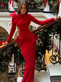 kkboxly  Bow Decorate Backless Dress, Elegant Split Hem Long Sleeve Dress For Spring & Fall, Women's Clothing