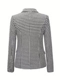 kkboxly  Houndstooth Print Lapel Blazer, Elegant Double Breasted Long Sleeve Outerwear, Women's Clothing