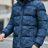 kkboxly  Warm Camouflage Pattern Winter Jacket, Men's Casual Stand Collar Padded Coat For Fall Winter