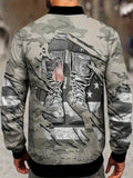Veteran Print Varsity Jacket, Men's Casual Street Style Bomber Jacket
