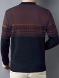 kkboxly  Men's Stylish Color Matching Knitted Pullover, Casual Breathable Long Sleeve Crew Neck Zip Up Top For City Walk Street Hanging Outdoor Activities