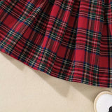 Long Sleeve Sweet & Stylish Ruffle Spliced Bow Decor Plaid Pattern Dress for Fall & Winter, as Christmas Gifts