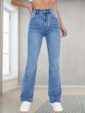 Light Blue Casual Bootcut Jeans, Mid-Stretch Slant Pockets High Waist Denim Pants, Women's Denim Jeans & Clothing