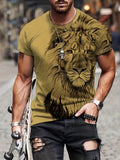 kkboxly  Vintage Lion Men's T-Shirt for Summer Outdoor, Casual and Stylish Graphic Tee with Slightly Stretch Crew Neck and Short Sleeves