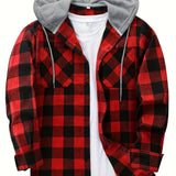 kkboxly  Classic Design Plaid Shirt Coat For Men Long Sleeve Casual Regular Fit Button Up Hooded Shirts Jacket