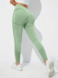 kkboxly  Solid Hip Lifting Stretchy Yoga Leggings, High Waist Fitness Workout Gym Ankle Length Pants, Women's Activewear