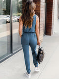 kkboxly  Sleeveless Drawstring Jumpsuit, Casual Versatile Solid Jumpsuit, Women's Clothing