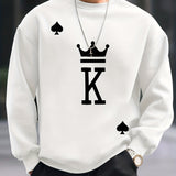 kkboxly  The King Print Trendy Sweatshirt, Men's Casual Graphic Design Crew Neck Pullover Sweatshirt For Men Fall Winter