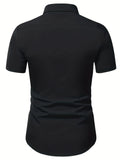 kkboxly  Men's Casual Classic Lapel Button Up Shirts, Solid Color Comfy All-match Top Summer Clothes
