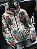 kkboxly  Men's Floral Print Hooded Jacket, Casual Trendy Zip Uo Hoodie For Spring Fall
