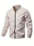 kkboxly  Men's Casual Zip-up Regular Fit Jacket, Zipper Pocket Baseball Jacket, Lightweight Casual Jacket For Men