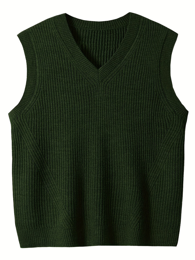 kkboxly  Plus Size Men's Solid Knit Textured Vest Sweater For Spring/autumn, Oversized Trendy Sleeveless Sweater For Males, Men's Clothing