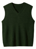 kkboxly  Plus Size Men's Solid Knit Textured Vest Sweater For Spring/autumn, Oversized Trendy Sleeveless Sweater For Males, Men's Clothing