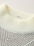 Men's Trendy Argyle Pattern Knitted Pullover, Casual Slightly Stretch Breathable Sweater For Outdoor