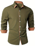 kkboxly  Men's Casual Trim Contrast Button Long Sleeve Shirt