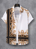 kkboxly  Various Baroque Style Mismatch Pattern Print Men's Casual Short Sleeve Shirt, Men's Shirt For Summer Vacation Resort, Tops For Men