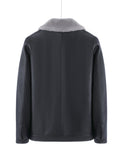 kkboxly  Warm Fleece PU Jacket, Men's Casual Solid Color Zip Up Lapel Faux Leather Jacket For Fall Winter