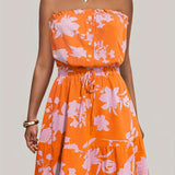 kkboxly  Ditsy Floral Off Shoulder Dress, Sexy Sleeveless Drawstring Summer Dress, Women's Clothing