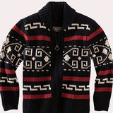 Plus Size Men's Band Collar Zipper Cardigan Color Matching Jacquard Long-sleeved Sweater