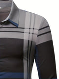 kkboxly Men's Plaid Print Long Sleeve Casual Lapel Collar Shirt, Men's Clothes For Spring Summer
