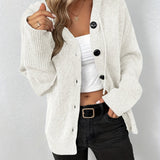 kkboxly  Button Up Drawstring Hooded Cardigan, Causal Solid Long Sleeve Cardigan For Spring & Fall, Women's Clothing
