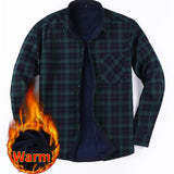 kkboxly  Men's Casual Plaid Pattern Men's Long Sleeved Plus Fleece Shirt With Chest Pocket, Men's Plush Thick warm Button Shirt For Autumn And Winter