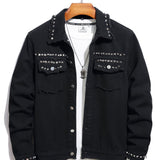 kkboxly  Men's Denim Jacket With Decoration, Casual Street Style Jacket