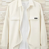 kkboxly Men's Solid Color Long Sleeve Casual Jacket, Loose Trendy Comfy Shirt For Spring Autumn