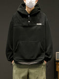kkboxly  Men's Trendy Fleece Hoodie, Casual Slightly Stretch Breathable Button Up Loose Hooded Sweatshirt For Outdoor