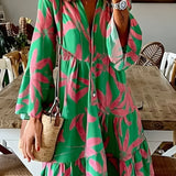 kkboxly  Ruffle Hem Loose Dress, Vacation Floral Print Surplice Neck Dress For Spring & Summer, Women's Clothing