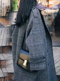 kkboxly  Plaid Button Front Pea Coat, Casual Lapel Long Sleeve Fall & Winter Outerwear, Women's Clothing