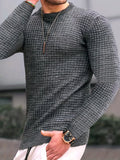 kkboxly  Trendy Waffle Pattern Sweatshirt, Men's Casual Slightly Stretch Crew Neck Pullover Sweatshirt For Autumn Winter