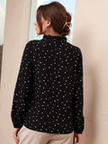 kkboxlyConfetti Heart Print Blouse, Elegant Tie Front Long Sleeve Blouse, Women's Clothing