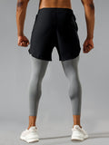 kkboxly  Fashion Active Men's 2 In 1 Flame Print Drawstring Shorts & Cropped Leggings For Spring And Autumn Outdoor Running Jogging Training