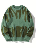 2025 kkboxly  Stylish Letter Knitted Sweater, Men's Casual Warm Slightly Stretch Street Style Round Neck Pullover Sweater For Fall Winter
