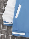 kkboxly  Trendy Varsity Jacket, Men's Casual Color Block Button Up Jacket For Spring Fall School Baseball