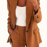 kkboxly  Solid Lapel Pocket Blazer, Elegant Long Sleeve Blazer For Spring & Fall, Women's Clothing