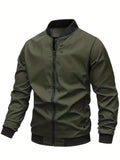 kkboxly  Classic Design Varsity Jacket, Men's Casual Baseball Jacket Coat Regular Fit College Hipster Windbreaker For Spring Autumn