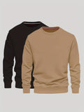 2Pcs Trendy  Solid Sweatshirt, Men's Casual Classic  Design Crew Neck Pullover Sweatshirt For Men Fall Winter